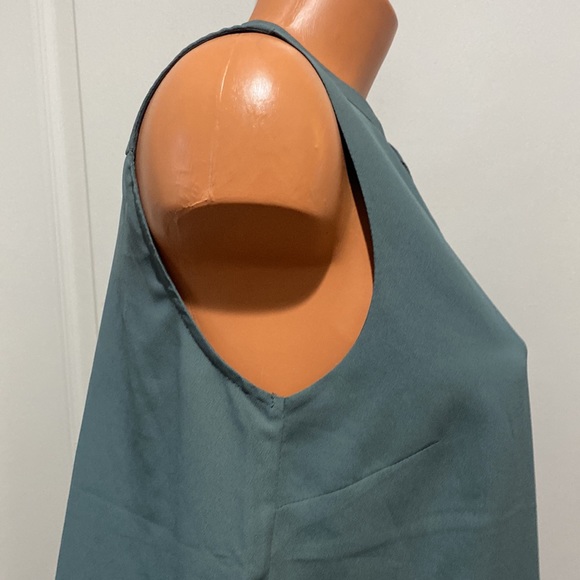 H&M Soft Sage Green Preacher Collar Plunge V Slit Neck Sleeveless Top Size 4 EUC - Picture 3 of 10